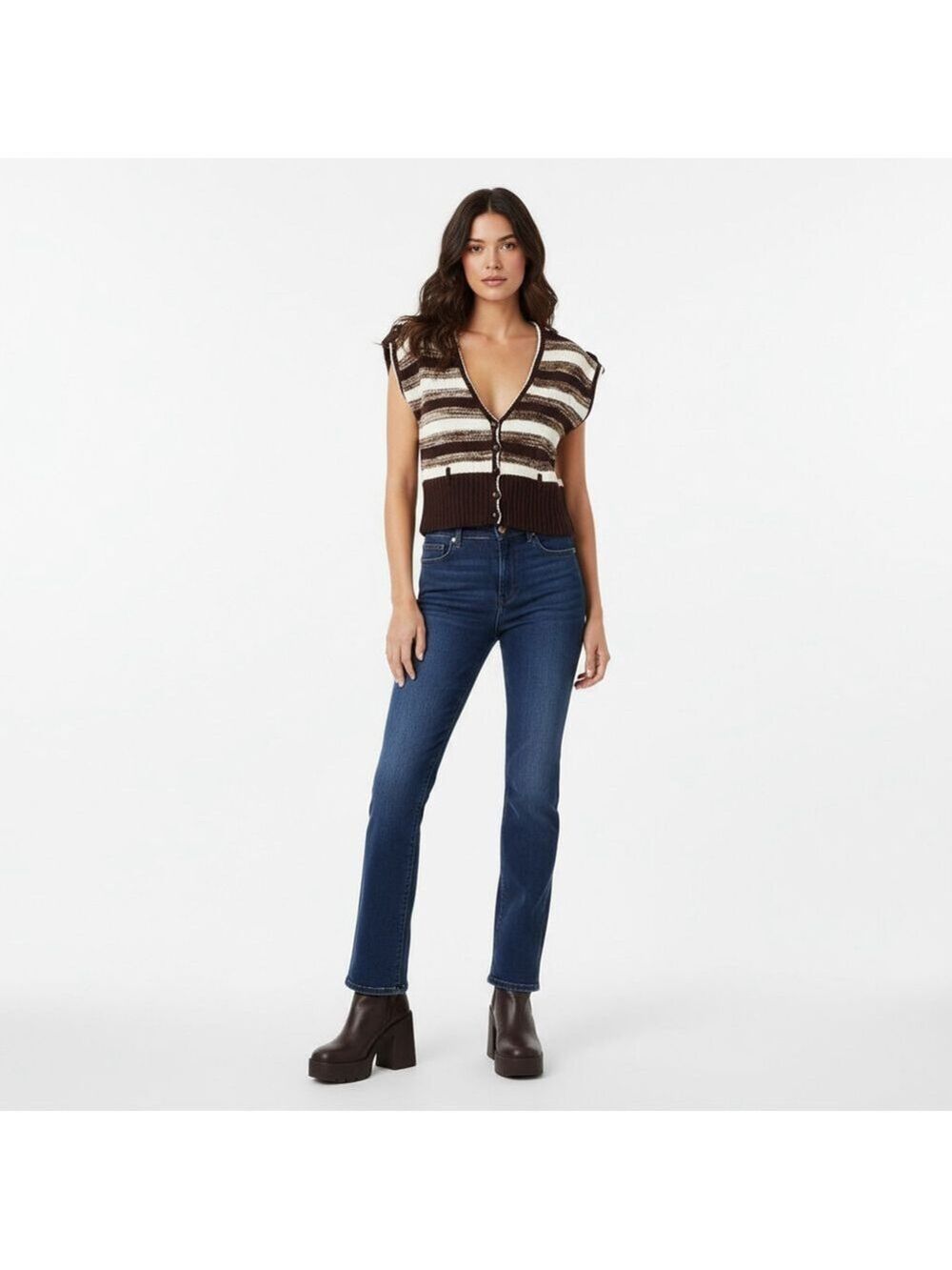 Nick & Mo Y2K Striped Cardigan L Brown White